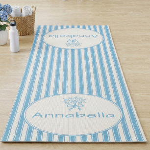 Whimsical blauwe witte streep preppy monogram yogamat