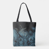 Whimsical Blauwe Zwarte Roos Tekst Tote Bag (Achterkant)