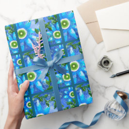 Whimsical Blauwgroen Blauw Groen Bloemen Bloemen Cadeaupapier