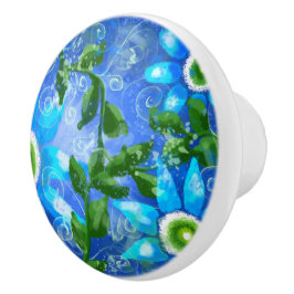 Whimsical Blauwgroen Blauw Groen Bloemen Bloemen Keramische Knop