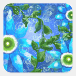 Whimsical Blauwgroen Blauw Groen Bloemen Bloemen Vierkante Sticker
