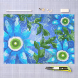 Whimsical Blauwgroen Blauwe Bloemen Decoupage Tissuepapier
