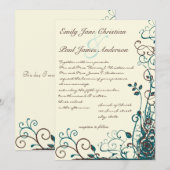 Whimsical Blauwgroen & Brown Swirl Wedding Invitat Kaart (Voorkant / Achterkant)
