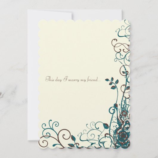 Whimsical Blauwgroen & Brown Swirl Wedding Invitat Kaart (Achterkant)