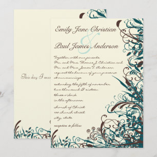 Whimsical Blauwgroen & Brown Swirls Wedding Invita Kaart