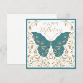 Whimsical Blauwgroen en gouden vlinder Notitiekaartje (Voorkant / Achterkant)