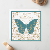 Whimsical Blauwgroen en gouden vlinder Notitiekaartje (Voorkant / Achterkant in situ)