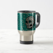 Whimsical Blauwgroen en Silver Sugar Skull Reisbeker (Voorkant rechts)