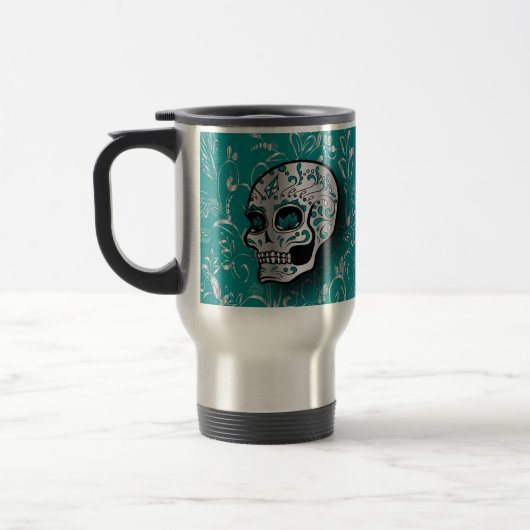 Whimsical Blauwgroen en Silver Sugar Skull Reisbeker (Links)