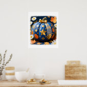 Whimsical Blauwgroen pompoen met Golden Bow Poster (Keuken)