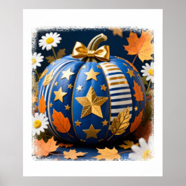 Whimsical Blauwgroen pompoen met Golden Bow Poster