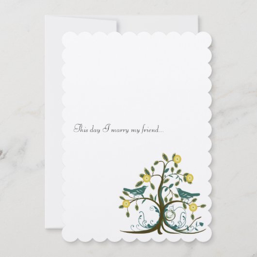 Whimsical Blauwgroen & Yellow Bird Bird Tree Wedit Kaart (Achterkant)