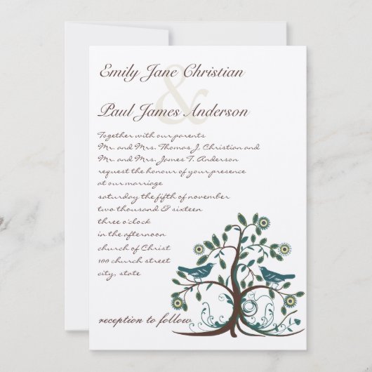 Whimsical Blauwgroen Yellow & Brown Tree Wedding Kaart (Voorkant)