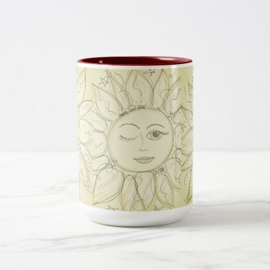 Whimsical blinking sun - mok koffie (Center)