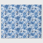 Whimsical Bliss: Blauw en Wit Cadeaupapier (Vlak)