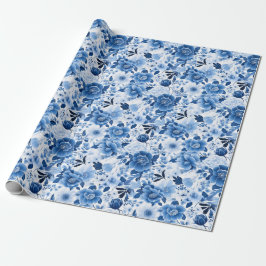 Whimsical Bliss: Blauw en Wit Cadeaupapier