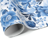 Whimsical Bliss: Blauw en Wit Cadeaupapier (Rol Hoek)