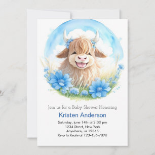 Whimsical Blissful Highland Koe Boy Baby shower Kaart
