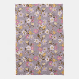 Whimsical Bloeiende Bloemen en Vogels - Lavendel Theedoek