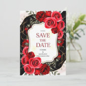 Whimsical Bloem Crimson Rode Rozen Bruiloft Save The Date (Staand voorkant)