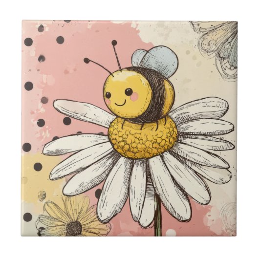 Whimsical Bloem en Bij – Knus Bloemstuk (1) Tegeltje (Voorkant)