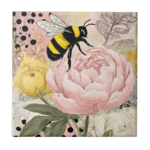 Whimsical Bloem en Bij – Knus Bloemstuk (2) Tegeltje