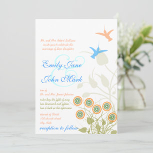 Whimsical Bloem & Kolibrie Huwelijksuitnodiging Kaart