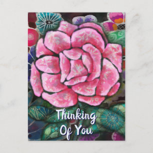 Whimsical Bloem Roze Art Nouveau Botanisch Briefkaart
