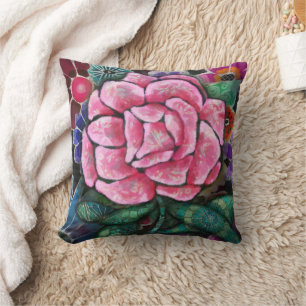 Whimsical Bloem Roze Art Nouveau Botanisch Kussen