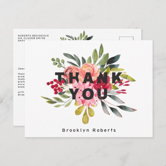 Whimsical Bloemen Afstuderen Dank u Briefkaart (Voorkant / Achterkant)