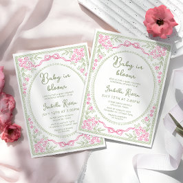 Whimsical Bloemen Baby Shower Roze en Groen  Kaart