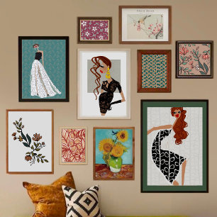 Whimsical Bloemen & Bladeren Boeket Foto Afdruk