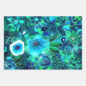 Whimsical Bloemen Blauw Groene Bloemen Decoupage Inpakpapier Vel (Voorkant 3)