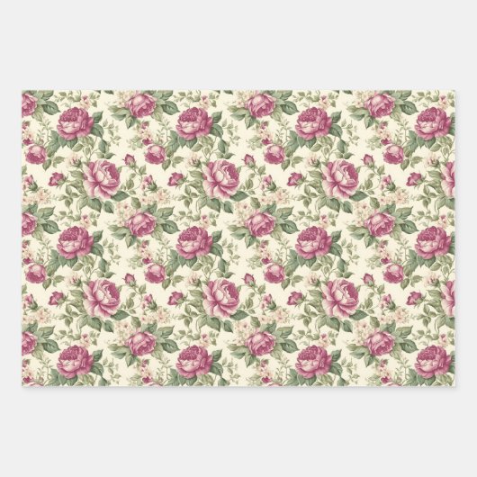 Whimsical Bloemen en knoppen van bloemige roze pio Inpakpapier Vel (Voorkant 3)
