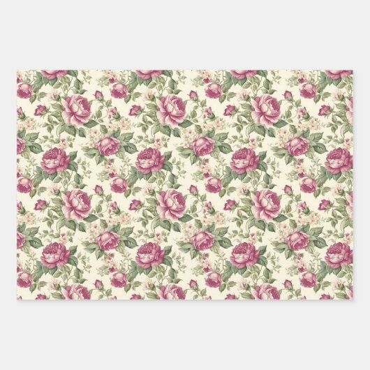 Whimsical Bloemen en knoppen van bloemige roze pio Inpakpapier Vel (Voorkant)