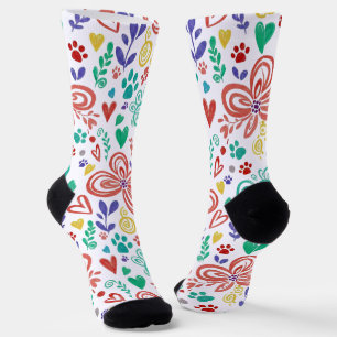 Whimsical bloemen- en pootafdrukpatroon  sokken