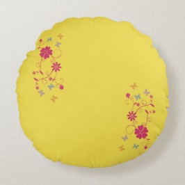 Whimsical Bloemen en Vlinder Accenten op Geel Rond Kussen