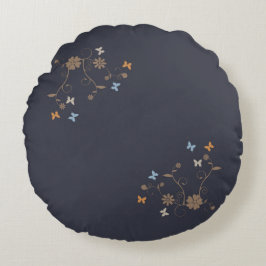 Whimsical Bloemen en Vlinder Accenten op Houtskool Rond Kussen