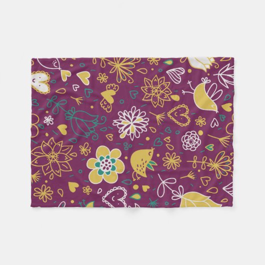Whimsical Bloemen en Vogels Fleece Deken (Voorkant (Horizontaal))