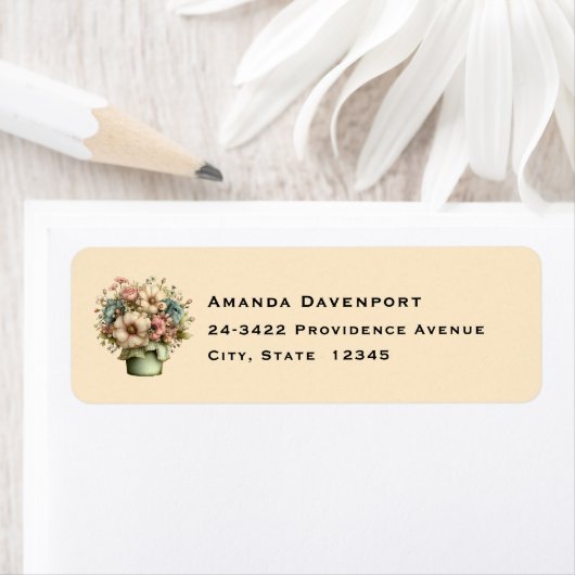 Whimsical Bloemen in een Pot Cute Adres Etiket (Insitu)