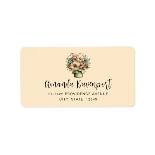 Whimsical Bloemen in een Pot Cute Adres Etiket (Voorkant)