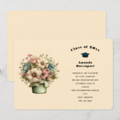 Whimsical Bloemen in een Pot Cute Afstuderen Kaart (Voorkant / Achterkant)