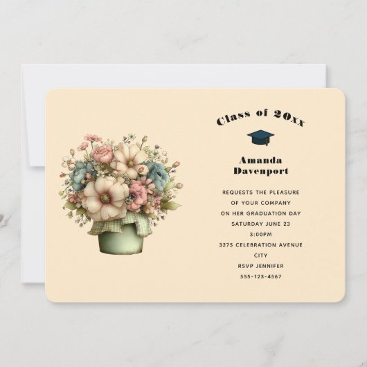Whimsical Bloemen in een Pot Cute Afstuderen Kaart (Voorkant)