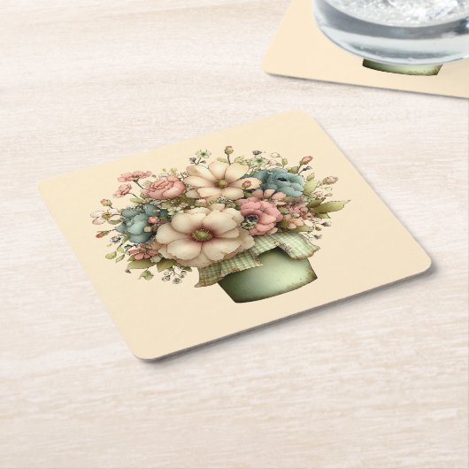 Whimsical Bloemen in een Pot Cute Kartonnen Onderzetters (Schuin)