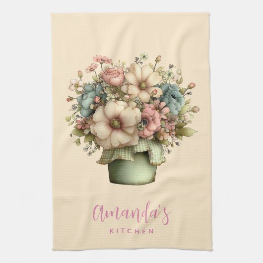 Whimsical Bloemen in een Pot Cute Theedoek (Verticaal)