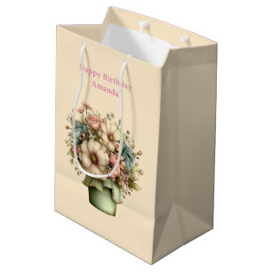 Whimsical Bloemen in een Pot Cute Verjaardag Medium Cadeauzakje