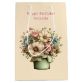 Whimsical Bloemen in een Pot Cute Verjaardag Medium Cadeauzakje (Voorkant)