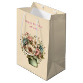 Whimsical Bloemen in een Pot Cute Verjaardag Medium Cadeauzakje (Voorkant Gekanteld)
