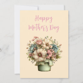 Whimsical Bloemen in een Pot Moederdag Feestdagenkaart