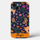 Whimsical Bloemen met kolibries Custom Name Case-Mate iPhone Case (Achterkant)